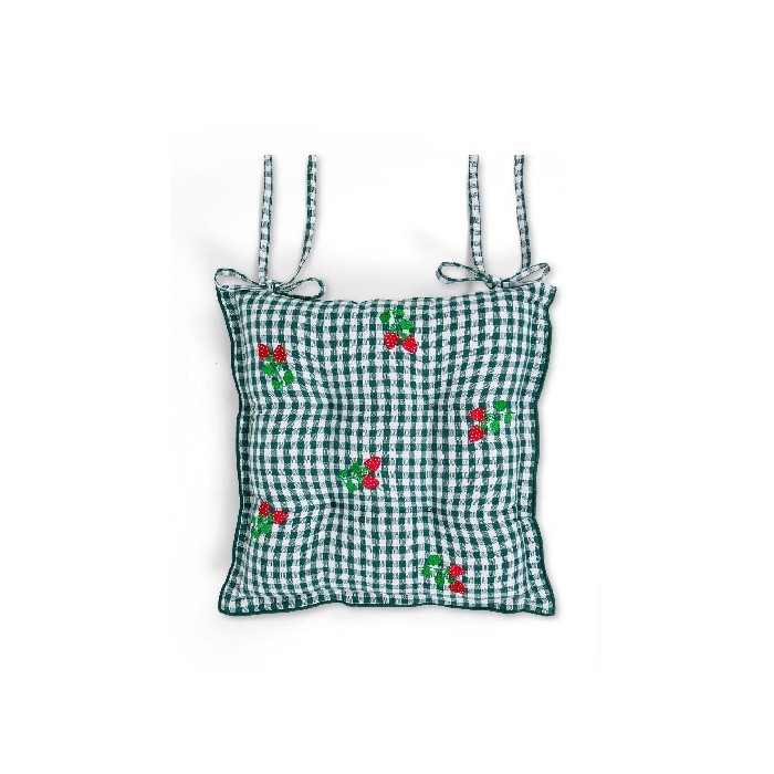 home-decor/cushions/coincasa-vichy-cotton-chair-cushion-with-strawberry-embroidery