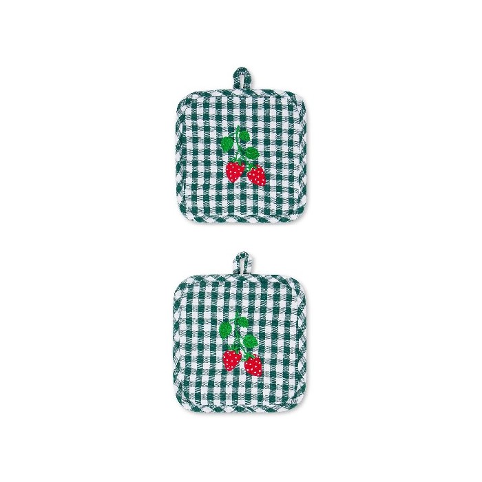 kitchenware/kitchen-linen/coincasa-set-of-2-vichy-cotton-pot-holders-with-strawberry-embroidery