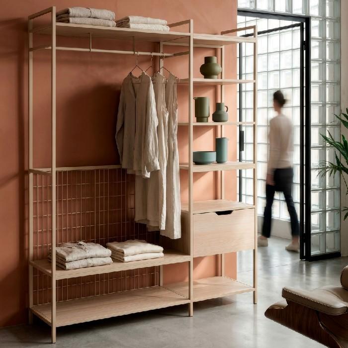 AMARA Open Wardrobe in Beige and Light Oak