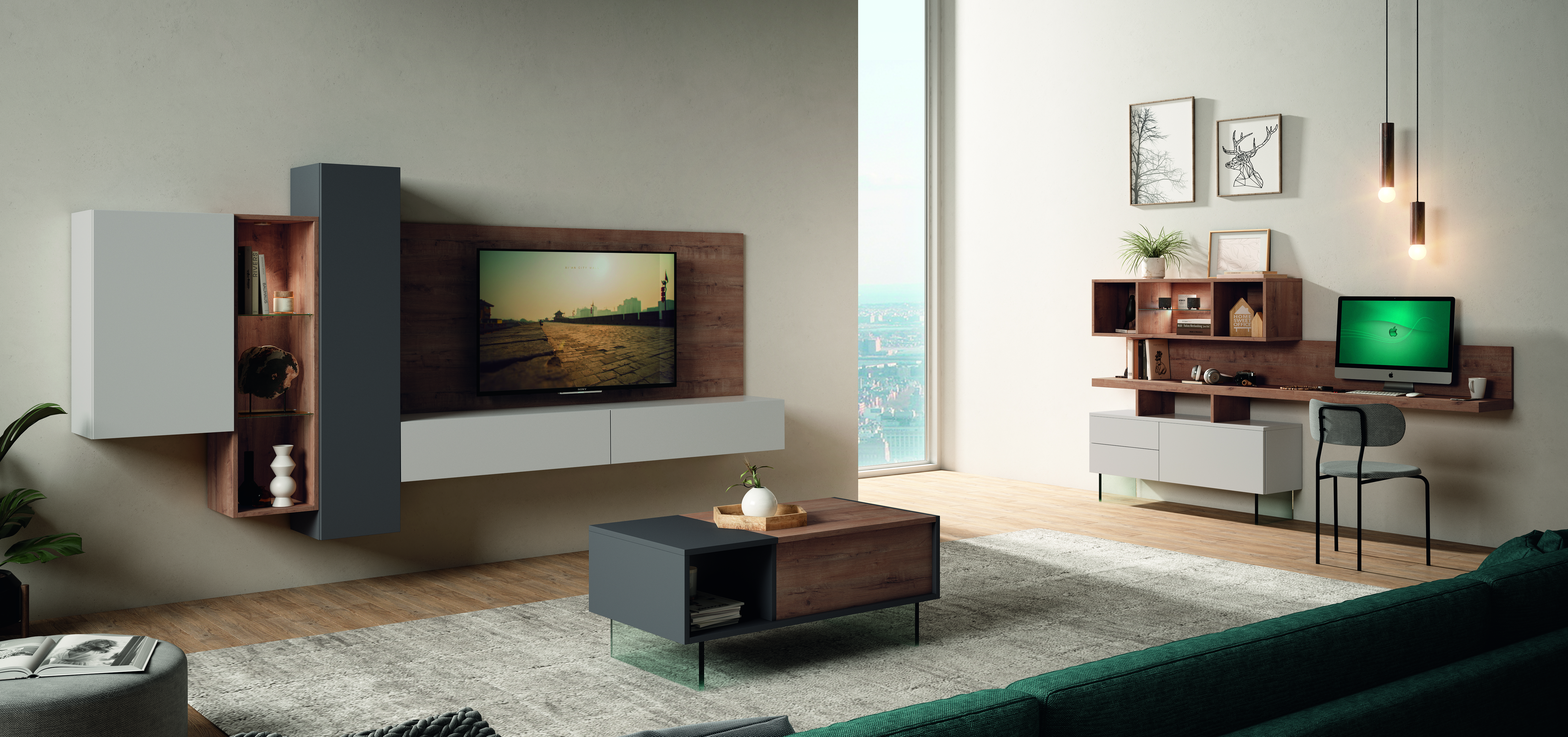 Customisable living room wall composition
