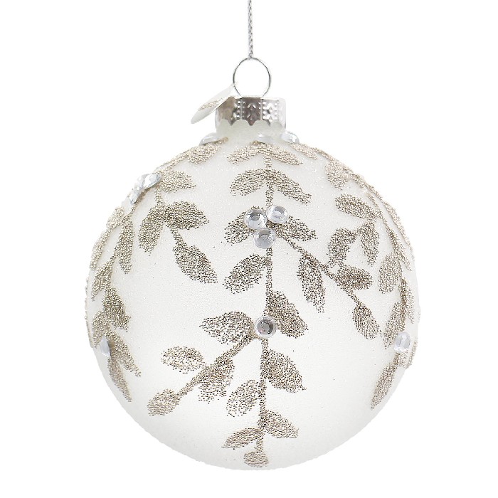 christmas/baubles/bizzotto-leafglow-white-glass-ball-diameter-8cm