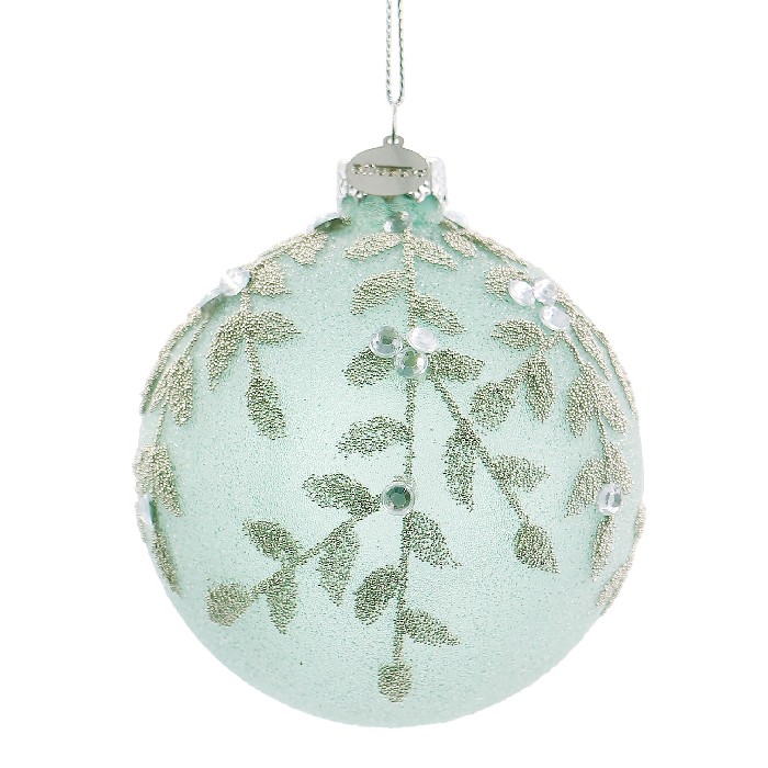 christmas/baubles/bizzotto-leafglow-green-glass-ball-diameter-8cm