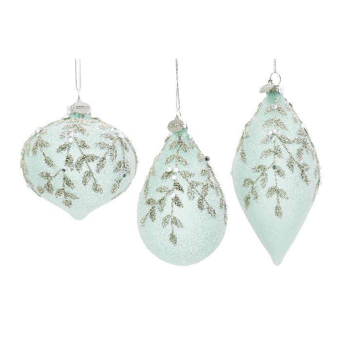 christmas/baubles/bizzotto-leafglow-green-glass-ornaments-3-assorted