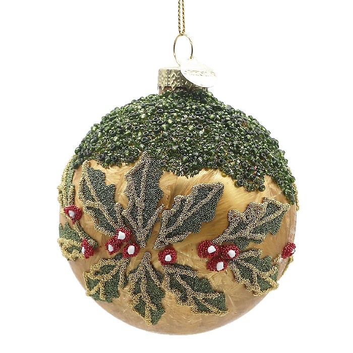 christmas/baubles/bizzotto-mistletoe-gold-glass-ball-diameter-8cm