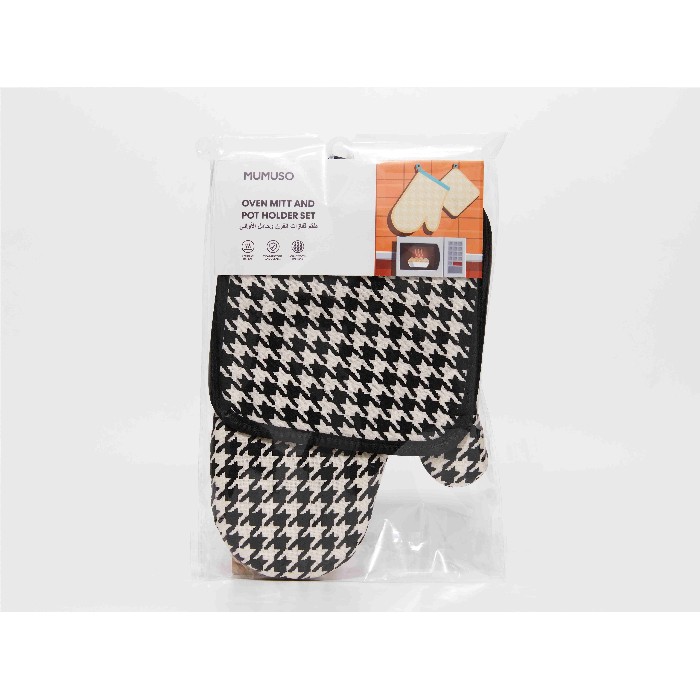 home-textiles/kitchen-textiles/mumuso-oven-mitt-and-pot-holder-set-houndstoothblack