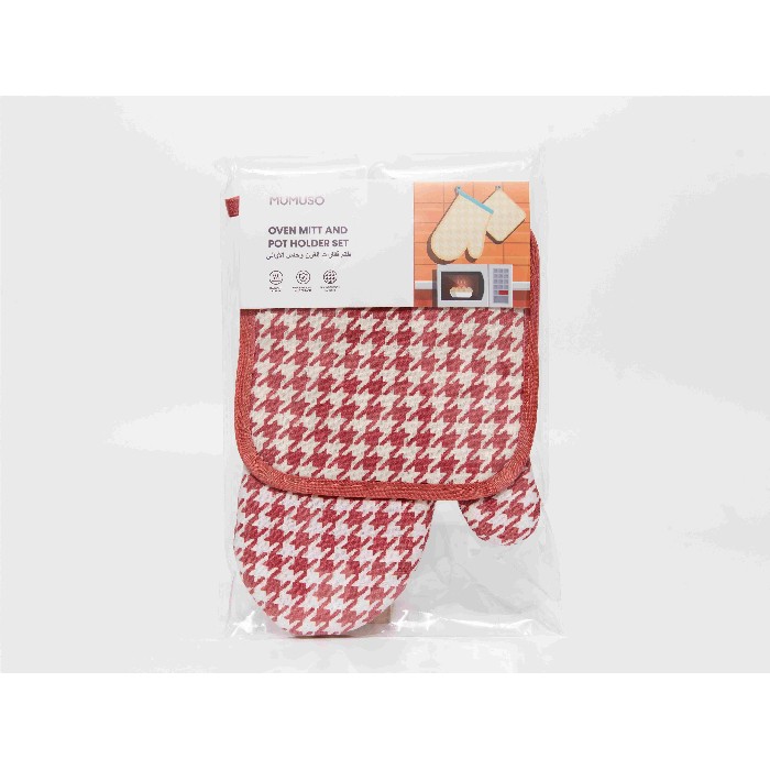 home-textiles/kitchen-textiles/mumuso-oven-mitt-and-pot-holder-set-houndstoothpink