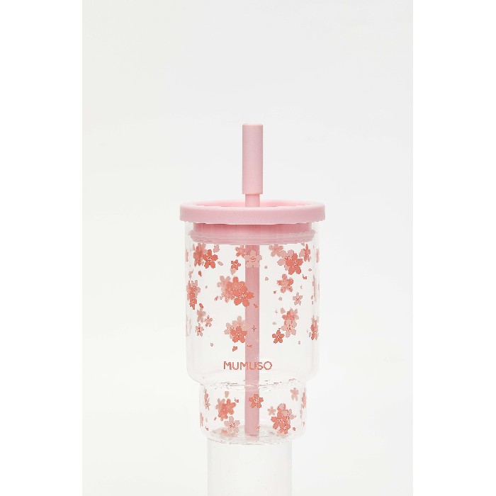 tableware/glassware/mumuso-glass-tumbler-with-lid-straw-cherry-blossom850-ml