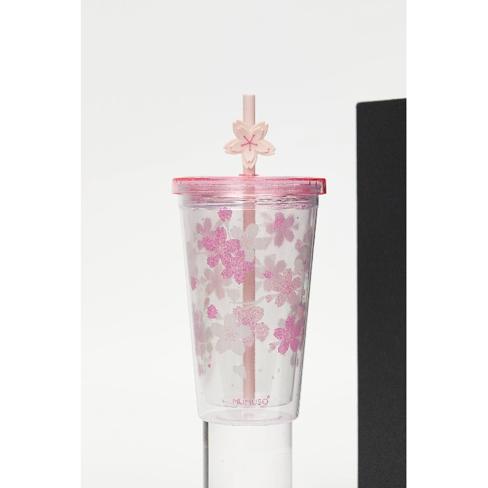 kitchenware/picnicware/mumuso-plastic-tumbler-with-straw-cherry-blossom-collectionpink450-ml