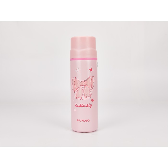 kitchenware/picnicware/mumuso-portable-insulated-water-bottle-with-small-cup-pink450-ml