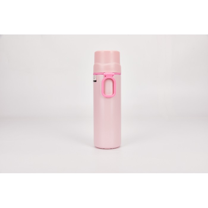 kitchenware/picnicware/mumuso-portable-insulated-water-bottle-with-small-cup-pink450-ml