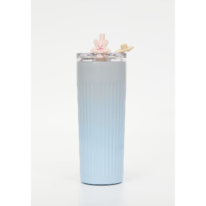 kitchenware/picnicware/mumuso-ribbed-insulated-tumbler-with-straw-cherry-blossom-collectionblue500-ml