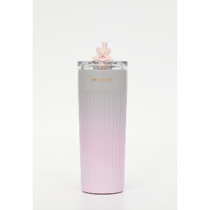 kitchenware/picnicware/mumuso-ribbed-insulated-tumbler-with-straw-cherry-blossom-collectionpink500-ml