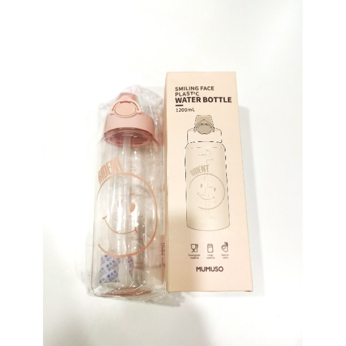 kitchenware/picnicware/mumuso-smiling-face-plastic-water-bottle-12-lpink
