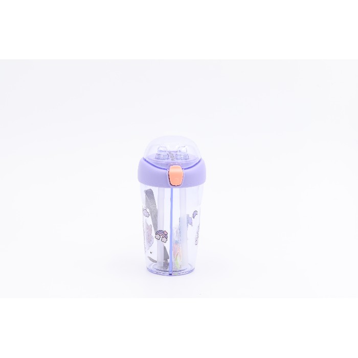 kitchenware/picnicware/mumuso-dual-use-water-bottle-with-two-straws-purple