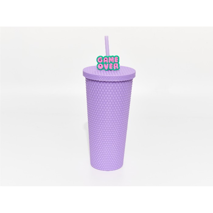 kitchenware/picnicware/mumuso-studded-tumbler-with-lid-straw-700-mlpurple