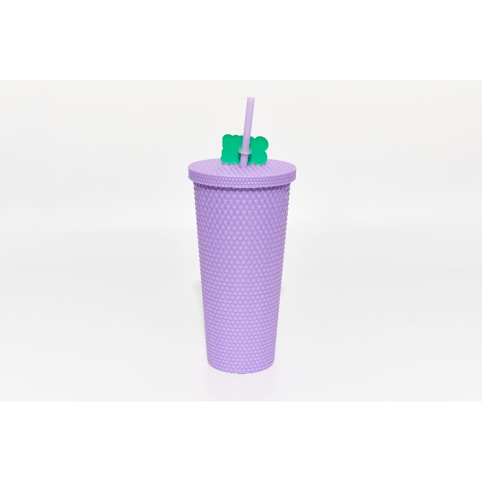 kitchenware/picnicware/mumuso-studded-tumbler-with-lid-straw-700-mlpurple