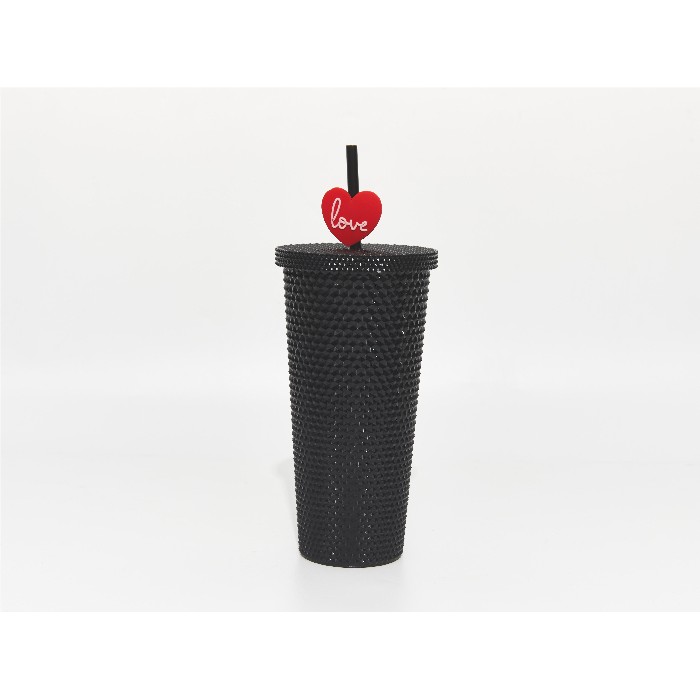 kitchenware/picnicware/mumuso-studded-tumbler-with-lid-straw-700-mlblack