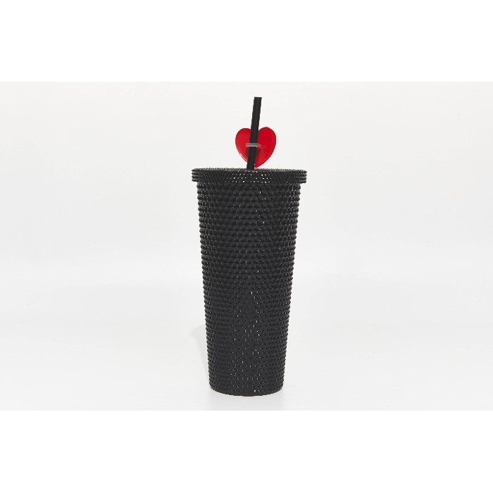 kitchenware/picnicware/mumuso-studded-tumbler-with-lid-straw-700-mlblack