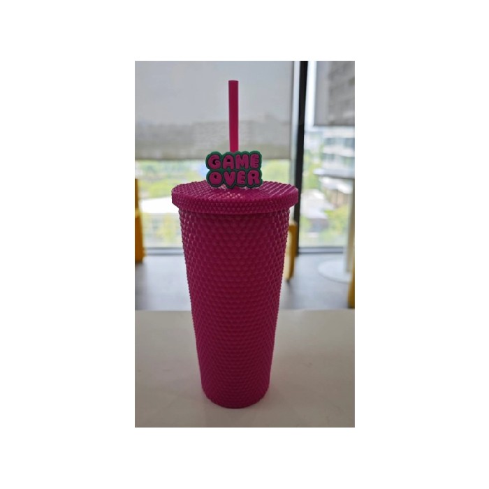kitchenware/picnicware/mumuso-studded-tumbler-with-lid-straw-700-mlpinkish-purple