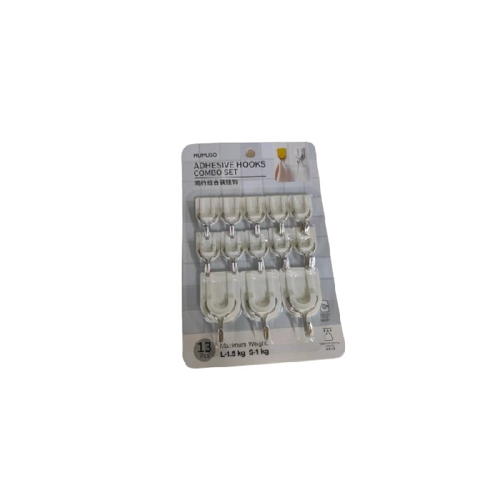 bathrooms/towel-rails-hooks/mumuso-13-piece-adhesive-hooks-combo-set-white