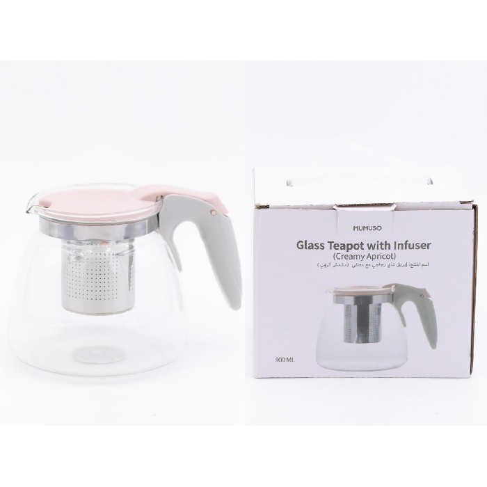 kitchenware/tea-coffee-accessories/mumuso-glass-teapot-with-infuser-900-mlcreamy-apricot