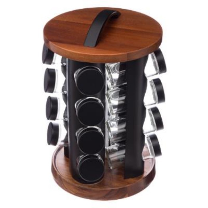 kitchenware/racks-holders-trollies/5five-spice-rack-with-acacia-base-and-16-jars