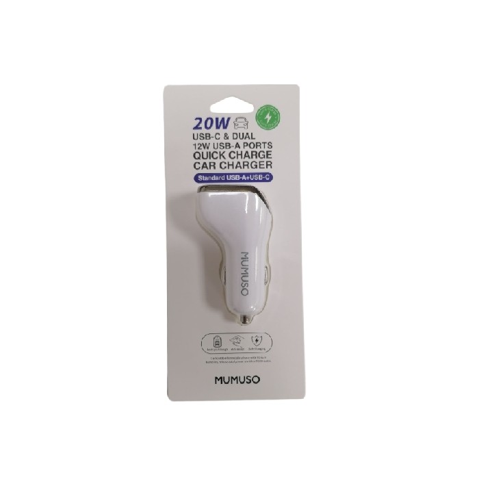 household-goods/car-bike-accessories/mumuso-20w-usb-c-dual-12w-usb-a-ports-quick-charge-car-charger-white