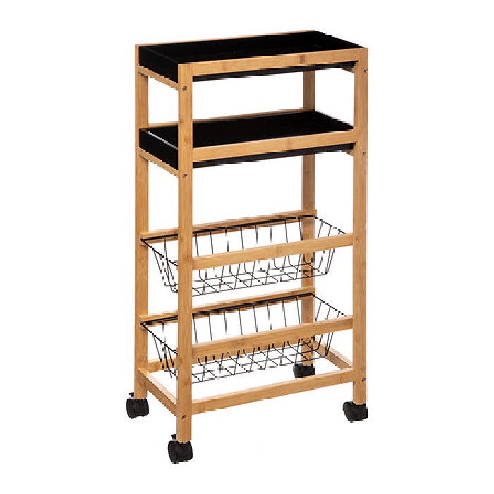 kitchenware/racks-holders-trollies/5five-black-bamboo-trolley-with-removable-tray