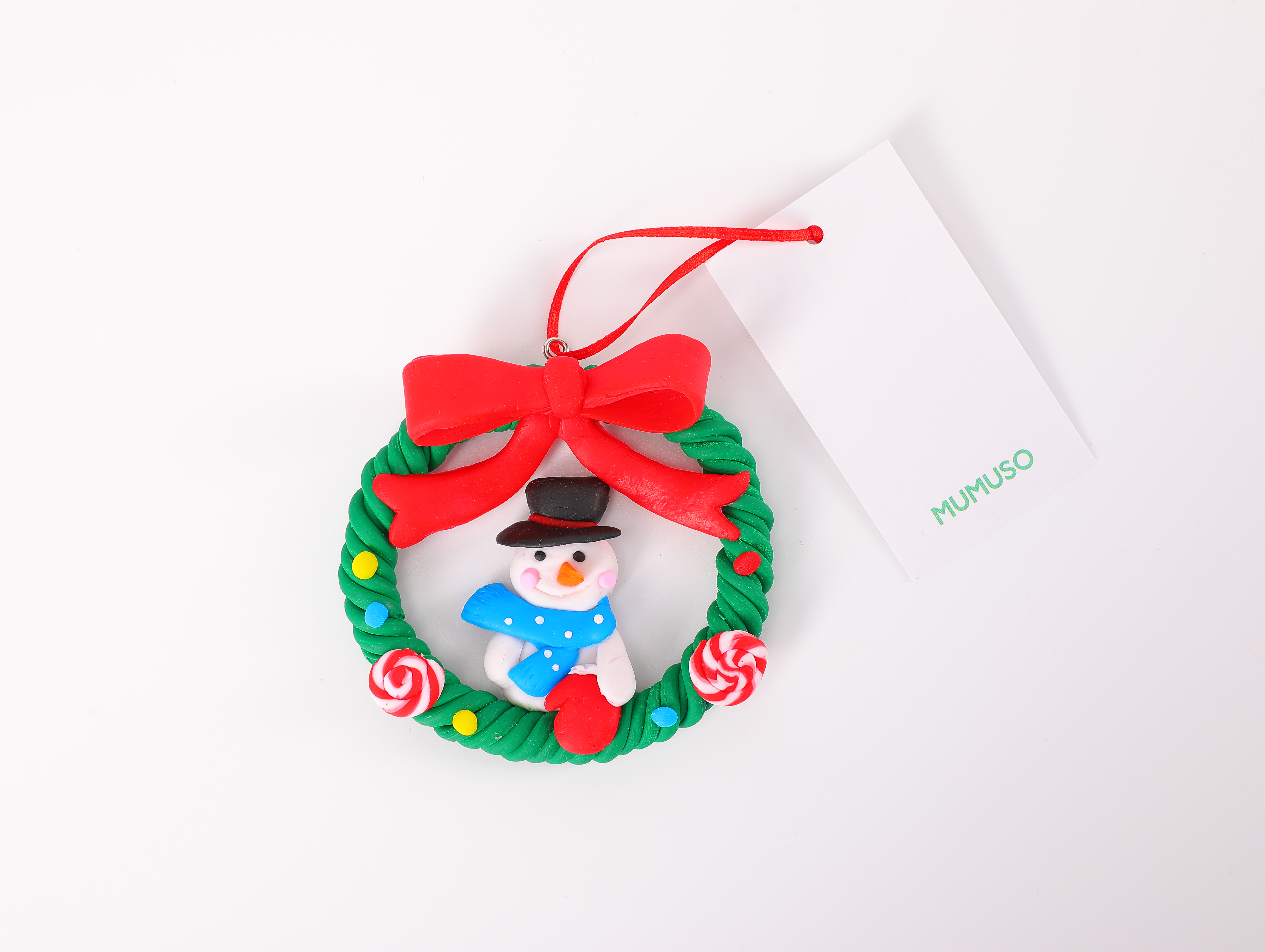 christmas/wreaths/mumuso-polymer-clay-christmas-hanging-decoration-snowman-in-a-wreath