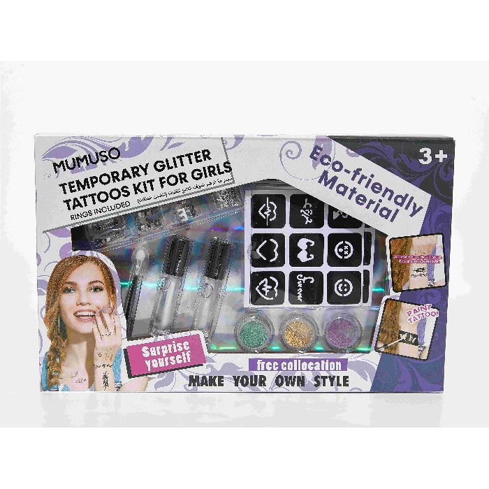 kids-and-stationery/toys/mumuso-6666-10-temporary-glitter-tattoos-kit-for-girls-rings-included