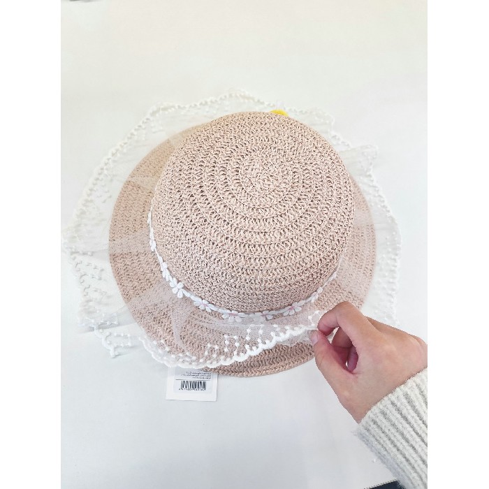 household-goods/clothes-shoes-accessories/mumuso-flower-straw-hat-with-lace-trim-pink