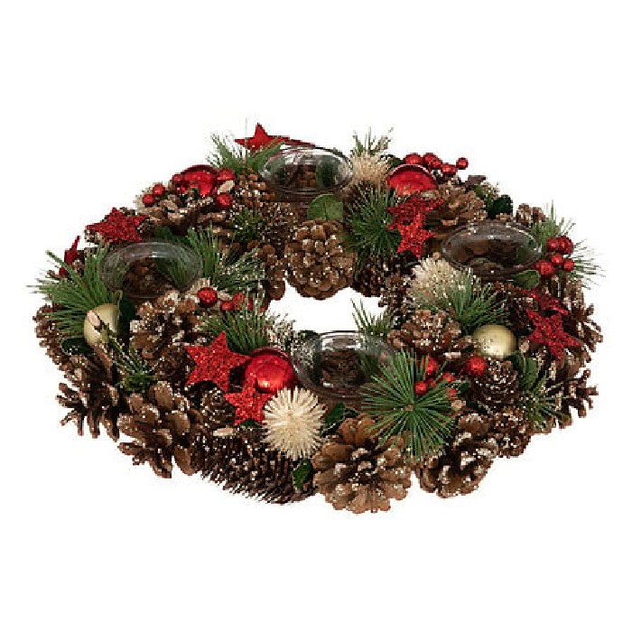 christmas/wreaths/atmosphera-red-wreath-with-4-candle-holders