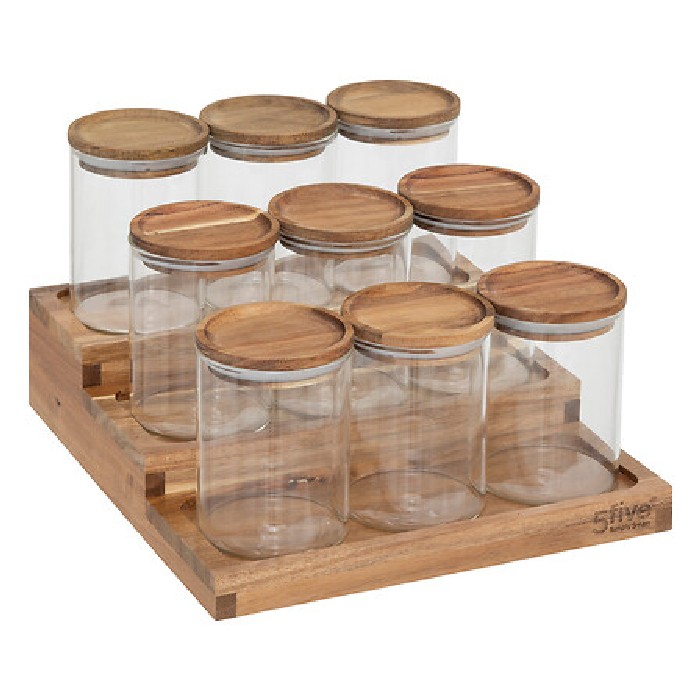 kitchenware/food-storage/5five-spice-rack-with-9-glass-and-acacia-jars-harmony