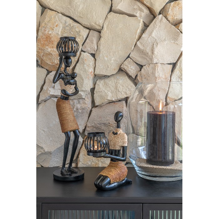 home-decor/decorative-ornaments/tealight-holder-on-head-of-figure-ethnic-polyresin-brown-assortment-of-2