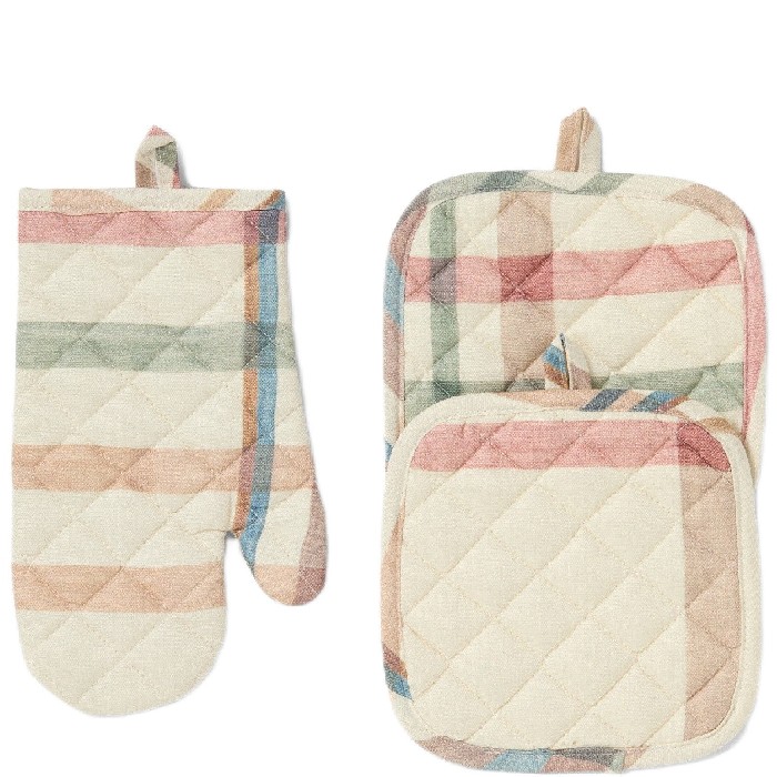 home-textiles/kitchen-textiles/coincasa-set-of-1-oven-mitt-and-2-pot-holders-in-pure-cotton-panama-with-check-print