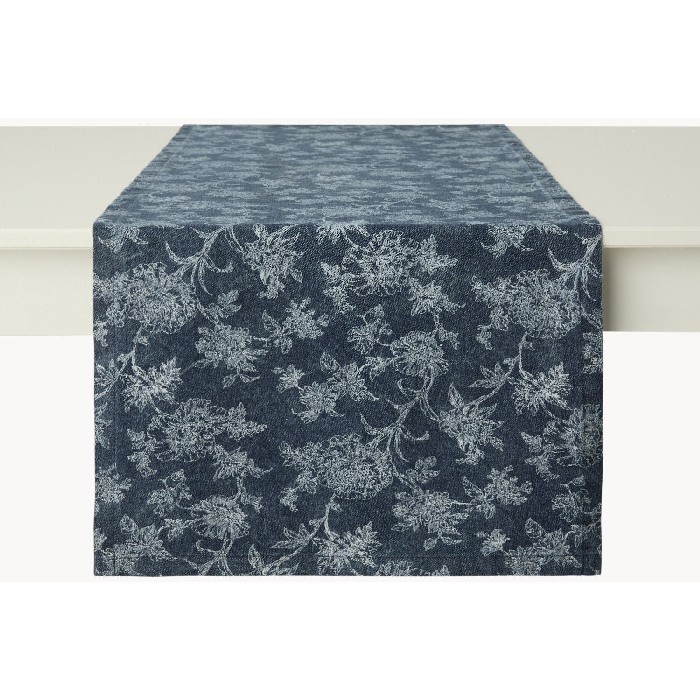 home-textiles/table-cloths-runners/coincasa-cotton-twill-table-runner-with-denim-effect-floral-print-blue