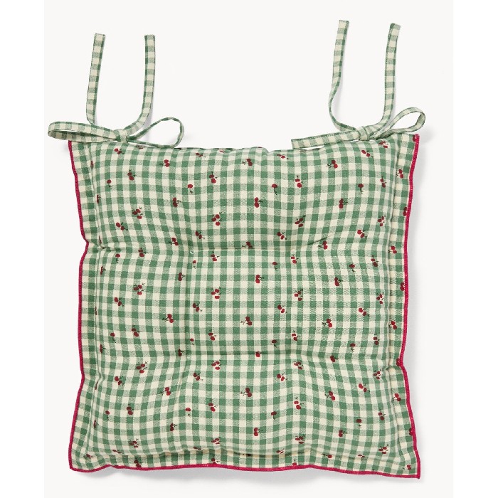 home-textiles/kitchen-textiles/coincasa-pure-cotton-yarn-dyed-gingham-chair-cushion-with-cherry-print-and-piping-green