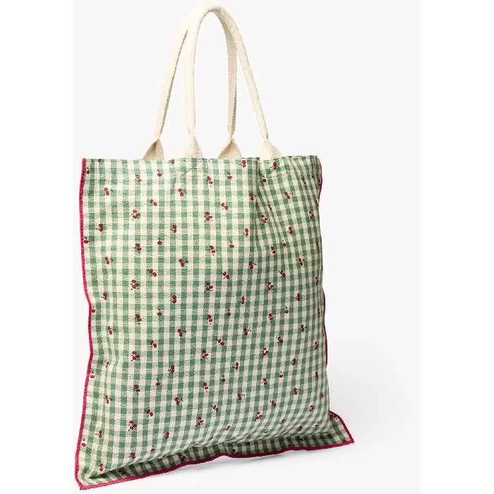 household-goods/shopping-trolleys-bags/coincasa-pure-cotton-gingham-tote-bag-with-cherry-print-green