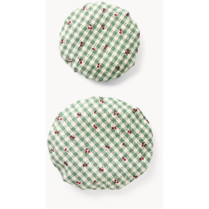 home-textiles/kitchen-textiles/coincasa-set-of-2-pure-cotton-gingham-bowl-covers-with-cherry-print-and-ruffles-green
