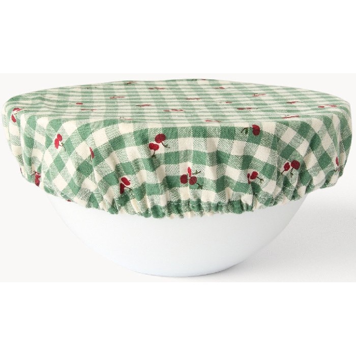 home-textiles/kitchen-textiles/coincasa-set-of-2-pure-cotton-gingham-bowl-covers-with-cherry-print-and-ruffles-green