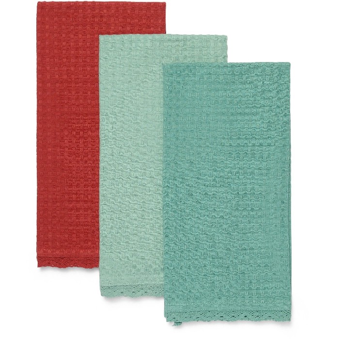 home-textiles/kitchen-textiles/coincasa-set-of-3-pure-cotton-tea-towels-with-honeycomb-weave-and-lace-appliqué-blue