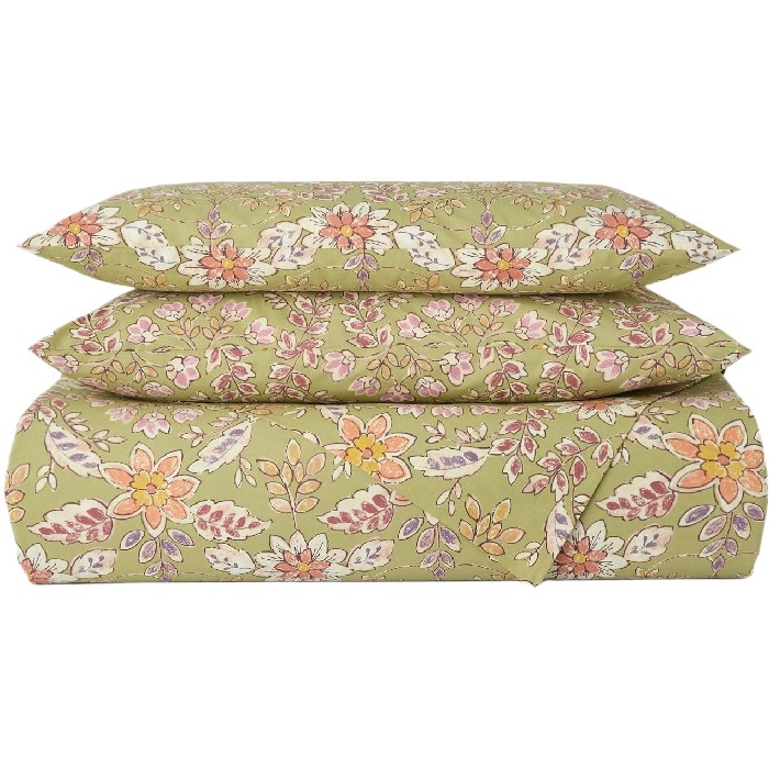 home-textiles/duvet-covers-sets/coincasa-floral-cotton-percale-duvet-cover-set-green-6810338
