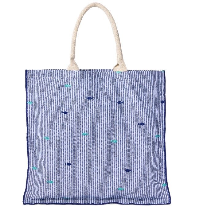 household-goods/shopping-trolleys-bags/coincasa-striped-cotton-tote-bag-with-fish-embroidery-6812892