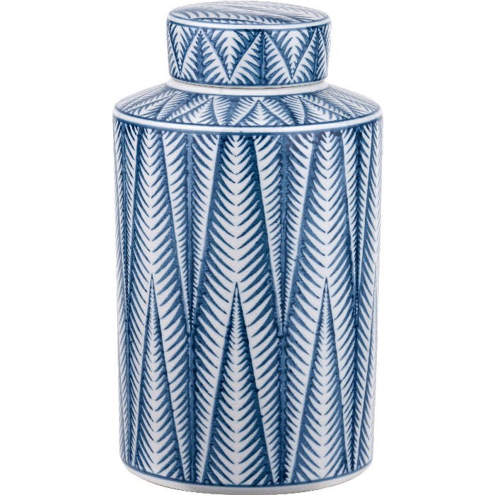 kitchenware/food-storage/pacific-samara-blue-and-white-ceramic-aztec-design-lidded-ginger-jar