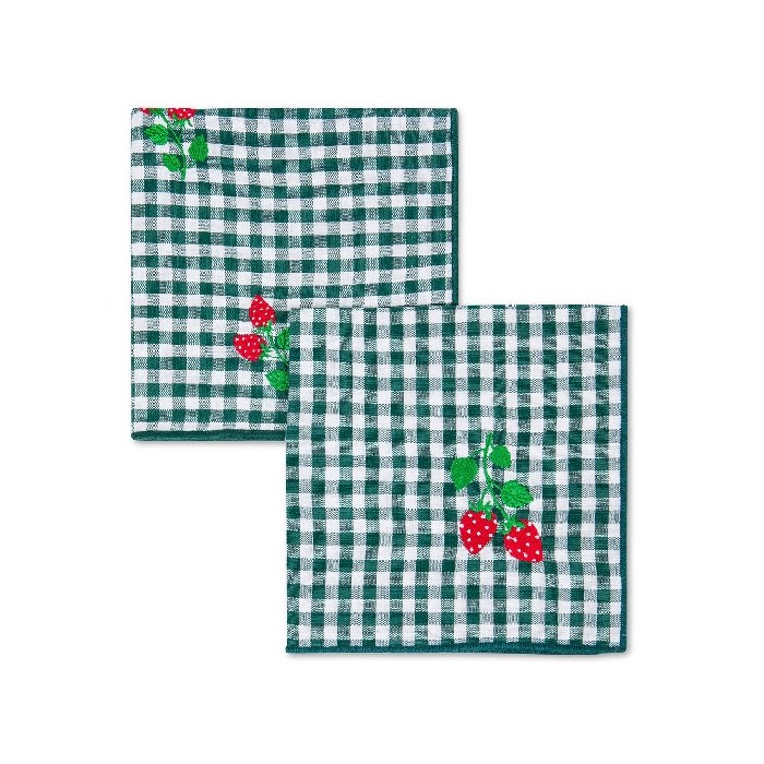 tableware/miscellaneous-tableware/coincasa-set-of-2-vichy-cotton-napkins-with-strawberry-embroidery