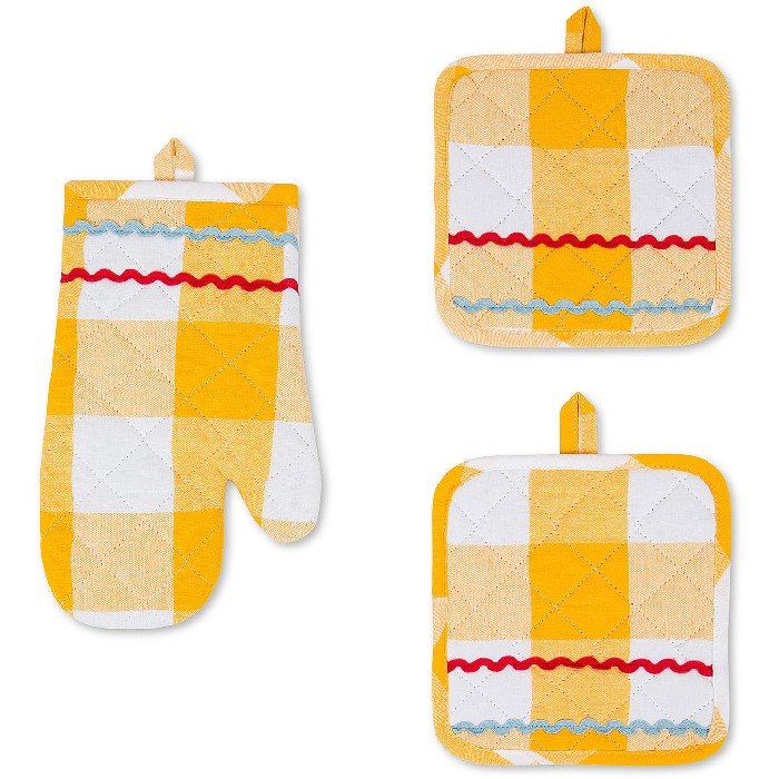 home-textiles/kitchen-textiles/coincasa-set-of-2-pot-holders-and-check-pattern-kitchen-glove-in-pure-yarn-dyed-cotton-7410328