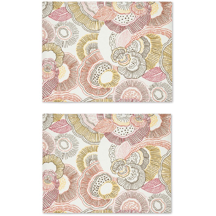 tableware/placemats-coasters-trivets/coincasa-set-of-2-panama-placemats-in-pure-cotton-with-floral-print-brown