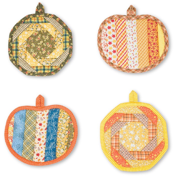 home-textiles/kitchen-textiles/coincasa-pumpkin-shaped-pot-holder-in-pure-cotton-with-patchwork-effect-orange