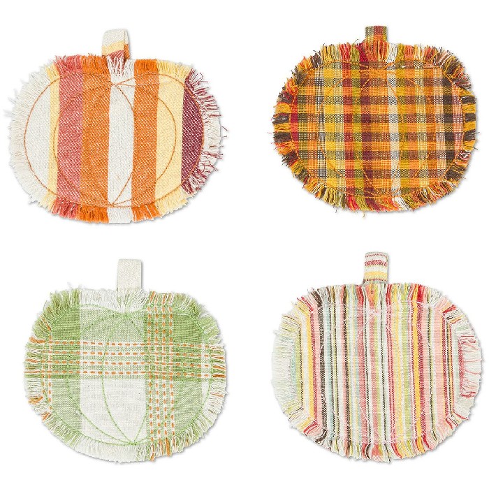 home-decor/decorative-ornaments/coincasa-pumpkin-shaped-coasters-in-pure-cotton-with-fringes-orange