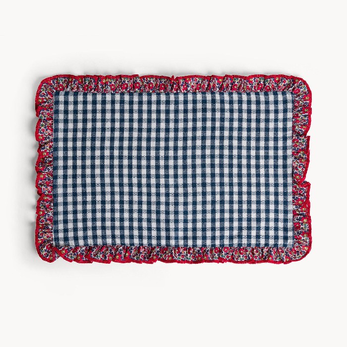 tableware/placemats-coasters-trivets/coincasa-pure-cotton-gingham-placemat-with-floral-ruffle